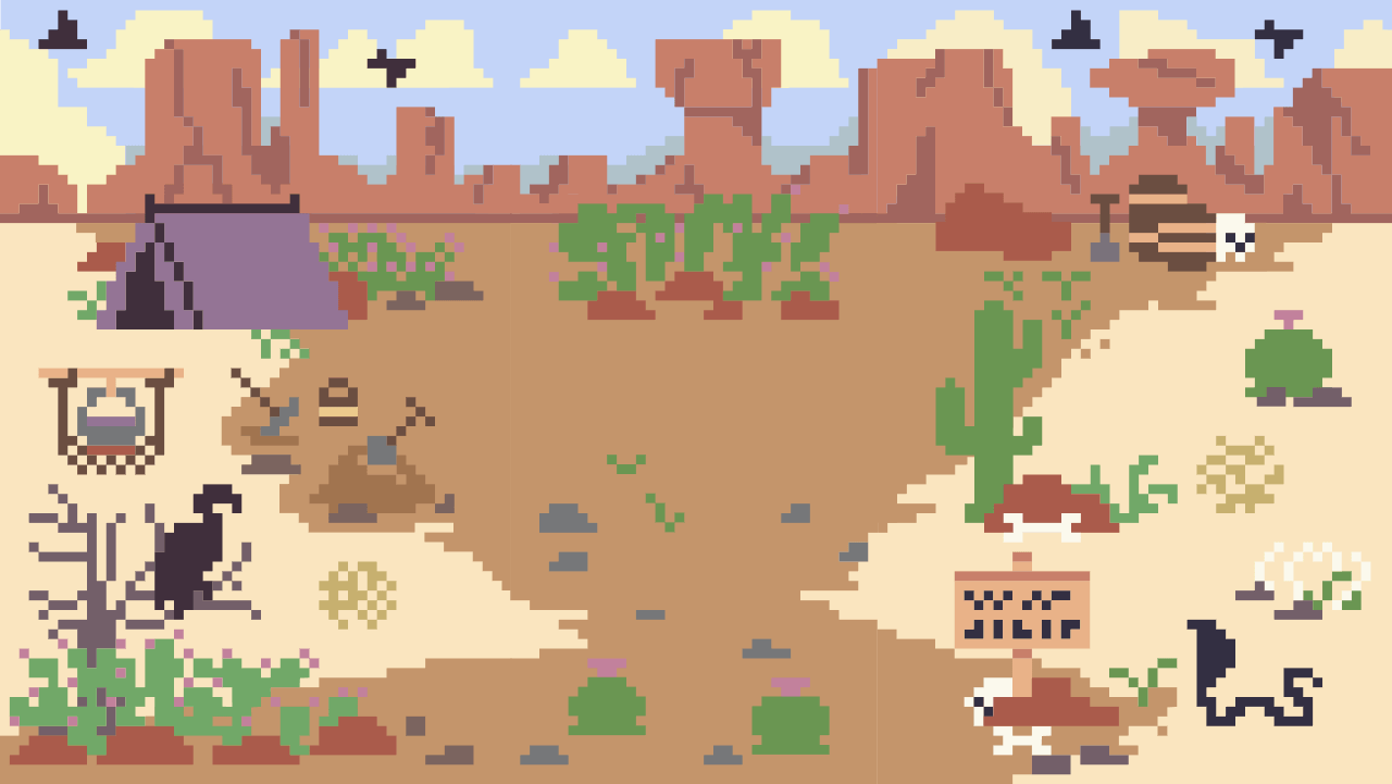 Desert scene in low-res bitmap style