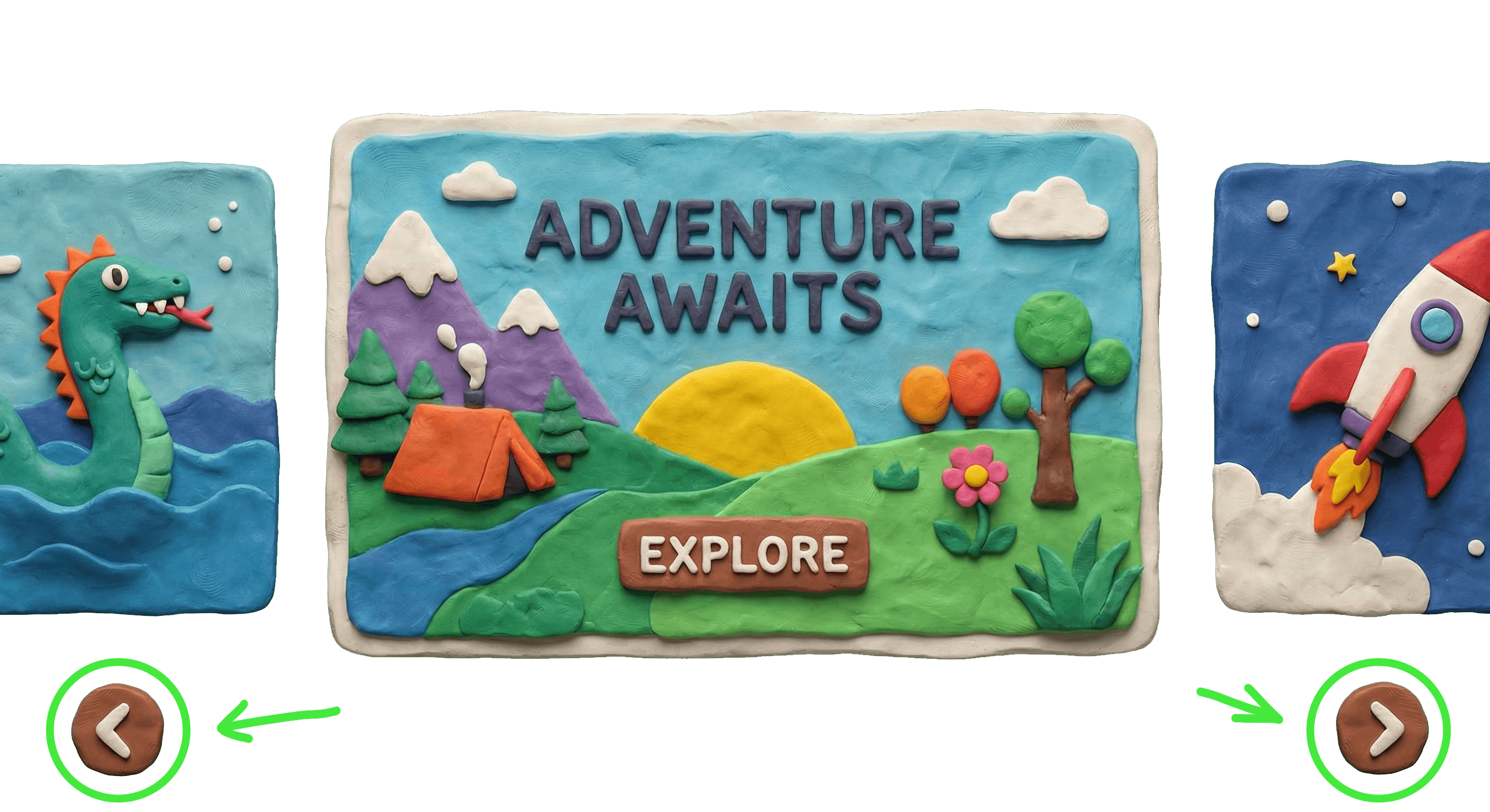 Illustration showing a horizontal carousel with left and right scroll buttons on either side, and scroll markers below the carousel indicating the current position.