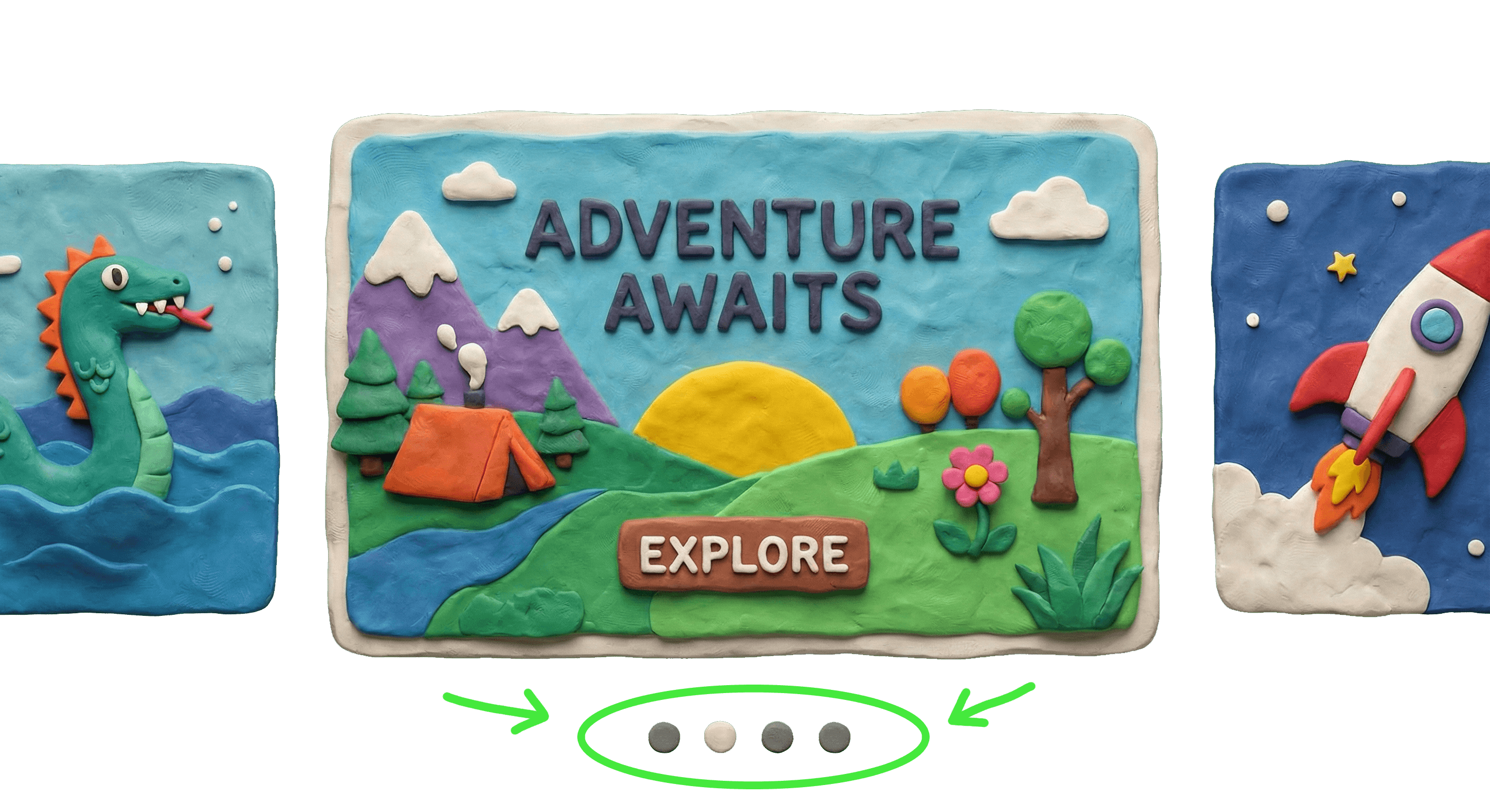 Illustration showing a horizontal carousel with left and right scroll buttons on either side, and scroll markers below the carousel indicating the current position.