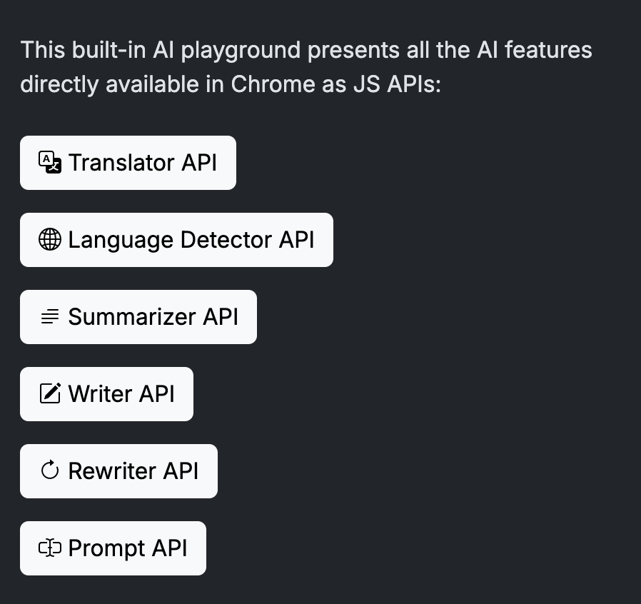 Screenshot of the built-in AI playground